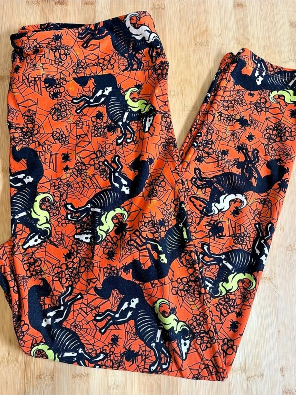 LuLaRoe Halloween Skeleton Unicorn Leggings Orange & Black
